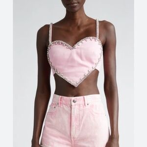 AREA Crystal Trim Heart Crop Top Pink L Org $750